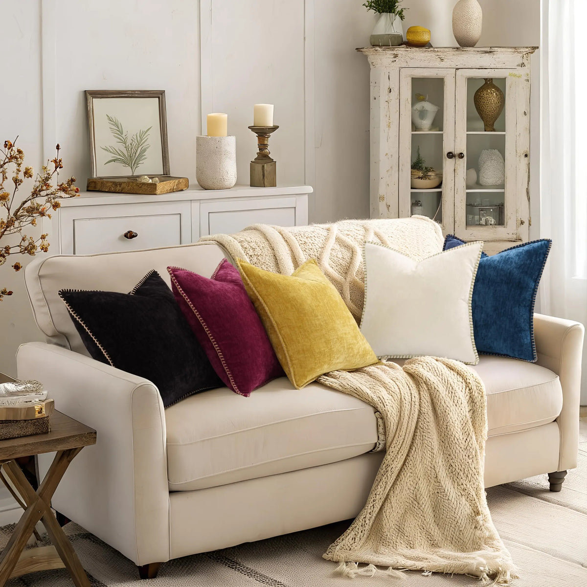 Black Chenille Cushion Cover with Stitched Edge