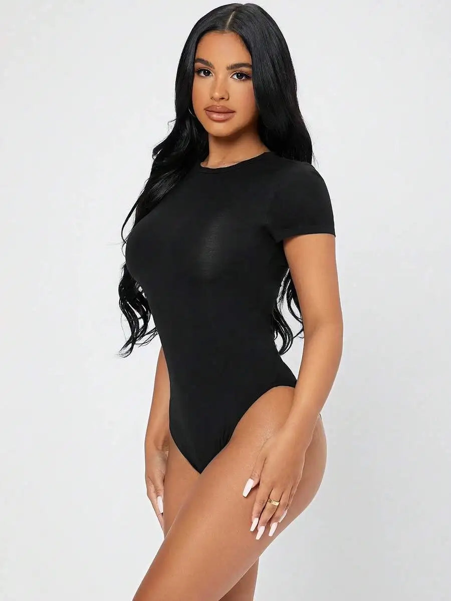 Petite Bodycon Bodysuit for Women — Slim Fit Short Sleeve