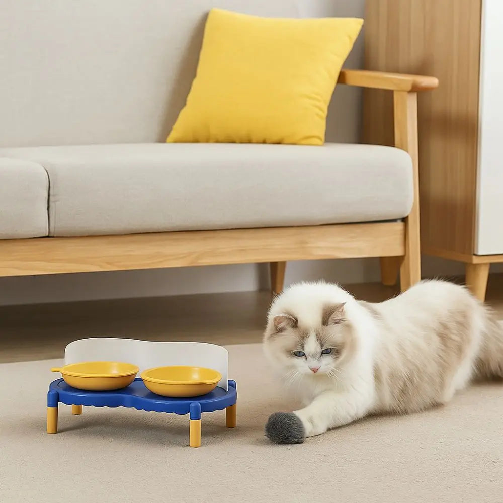 Anti-Slip Ceramic Cat Bowl – Elevated Double Feeder for Cats & Multi-Pet Homes