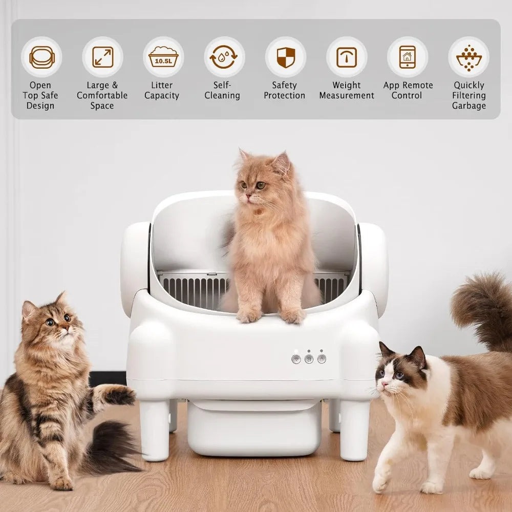 Open-Top Self-Cleaning Cat Litter Box — 15L Bin, APP Control & 7-Sensor Safety for Multi-Cats