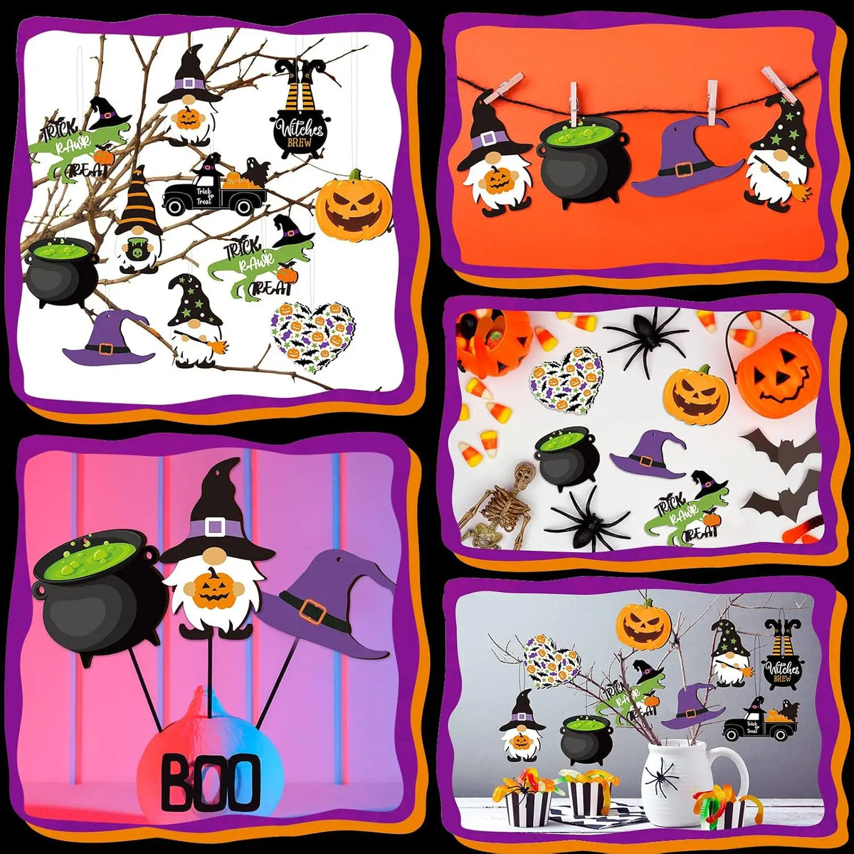 30 Pcs Halloween Hanging Ornaments Wooden Tree Decoration