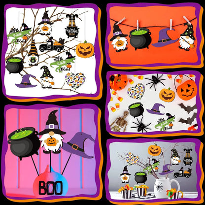 30 Pcs Halloween Hanging Ornaments Wooden Tree Decoration