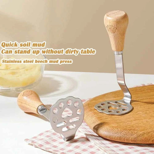 Stainless Steel Wooden Handle Manual Potato Masher Fruit Vegetable Pressure Masher Mud Machine Kitchen Gadgets Mashing Tools