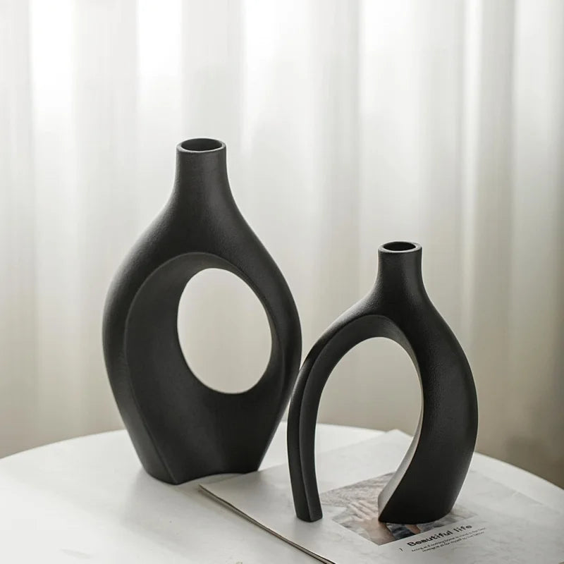 Modern Imitation Ceramic Vase Set of 2 Hollow Scandinavian Medieval Aesthetic Decorative Flower Vases for Home Decor