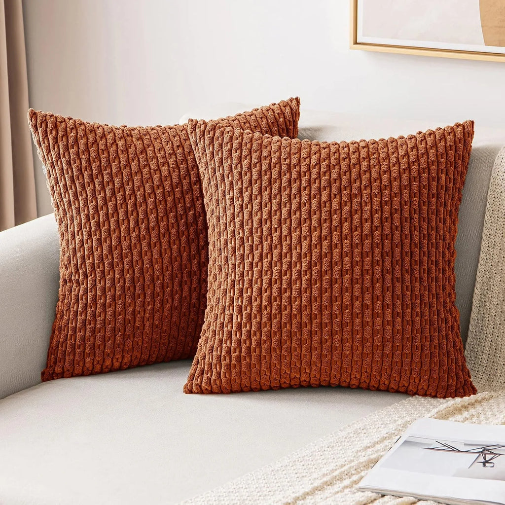 Burnt Orange Striped Corduroy Cushion Cover