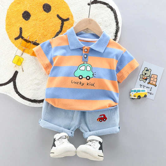 Baby Boys Polo Shirt & Denim Shorts 2-Piece Set