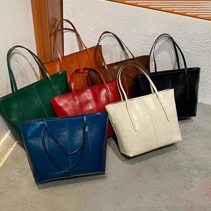Red Cowhide Leather Tote Bag, Extra Large Capacity