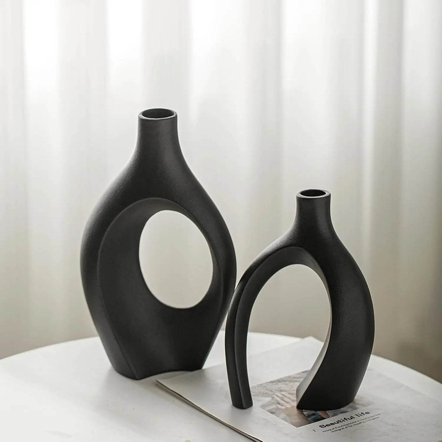 Modern Imitation Ceramic Vase Set of 2 Hollow Scandinavian Medieval Aesthetic Decorative Flower Vases for Home Decor