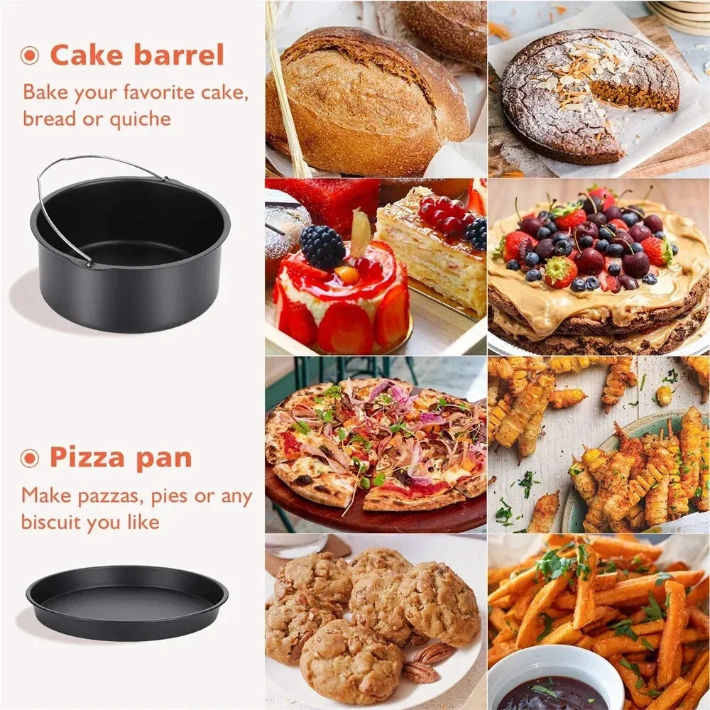 6/7/8 Inch Non-Stick Cake Pan Air Fryer & Oven Safe Mold with Handles Multi-Use Bakeware for Pizza/Cakes/Desserts Baking Tray
