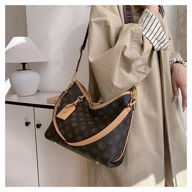 Beige Printed Commuter Tote, Large Capacity
