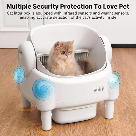 Open-Top Self-Cleaning Cat Litter Box — 15L Bin, APP Control & 7-Sensor Safety for Multi-Cats