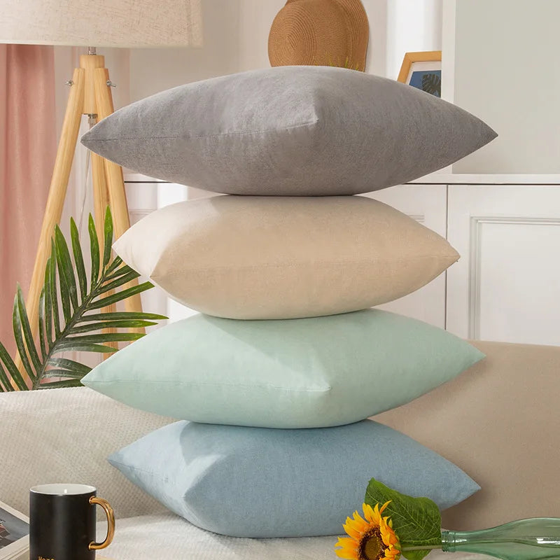 Solid-Color Cotton-Linen Cushion Cover