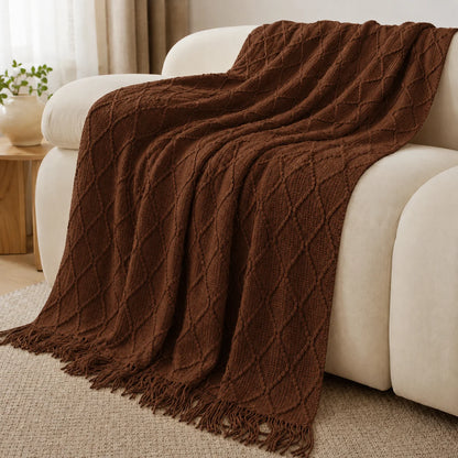 Burnt Orange Herringbone Knit Throw Blanket
