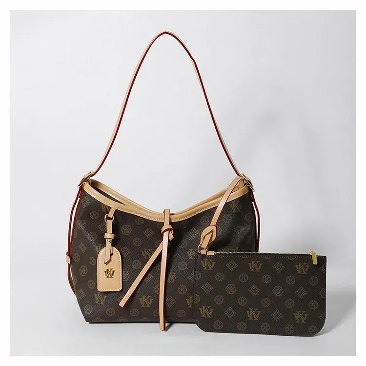 Beige Printed Commuter Tote, Large Capacity