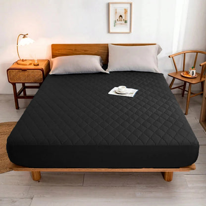 XM-Luvetoria 1pc Fitted Sheet Splash-proof Quilting Bed Cover Bedroom Mattress Protector Solid Color Bed Cover Sheet Soft Polyester Bed Cover