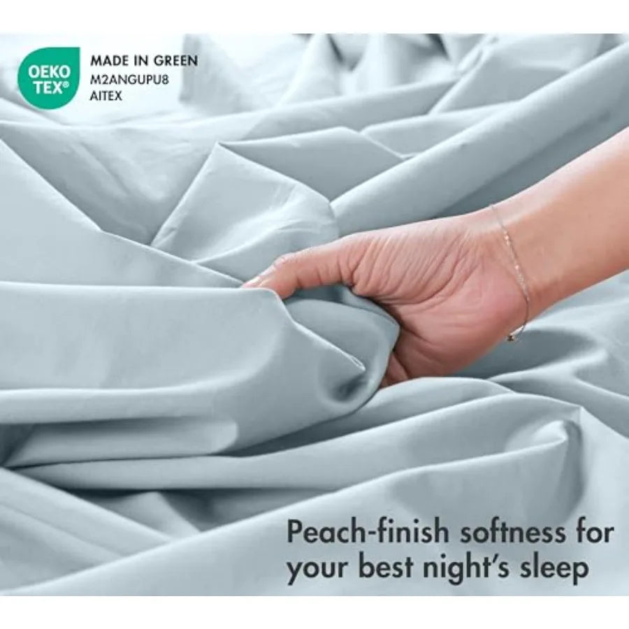 100% Cotton Percale Sheets Crisp Cooling Summer Bed Sheets for Hot Sleepers, Deep Pocket 14", Soft Peach Finish, Breathable and