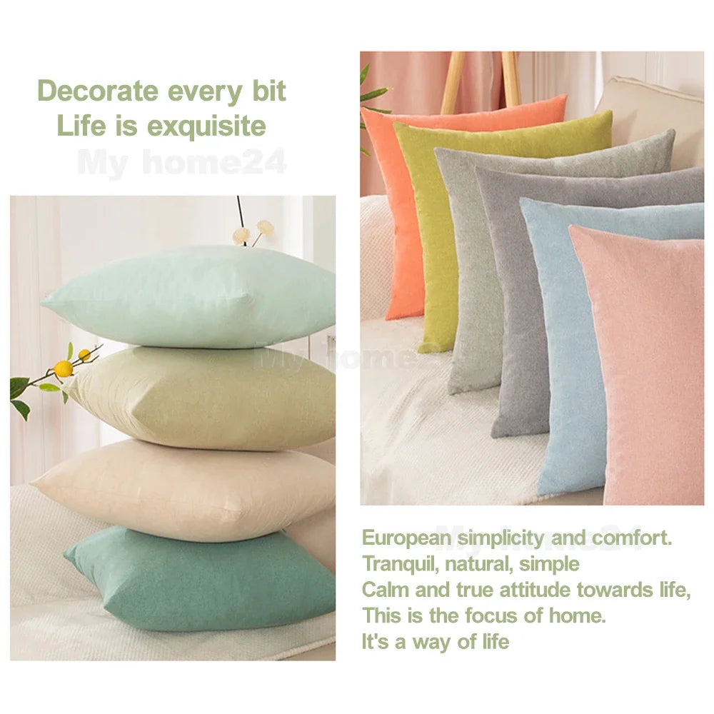 Solid-Color Cotton-Linen Cushion Cover