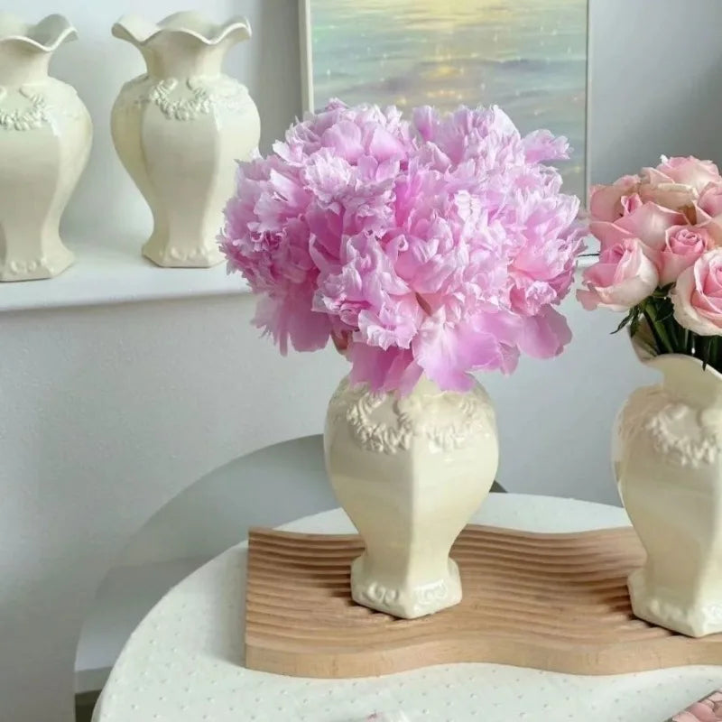 French Modern Ceramic Vase Living Room Hydroponic Flower Arranger Simple Embossed Vases Ornament Ваза Для Цветов Room Decor