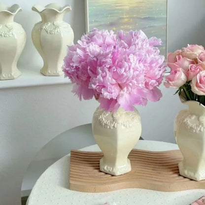 French Modern Ceramic Vase Living Room Hydroponic Flower Arranger Simple Embossed Vases Ornament Ваза Для Цветов Room Decor