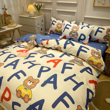 Daisy Print Washed Cotton Duvet Cover Set, King