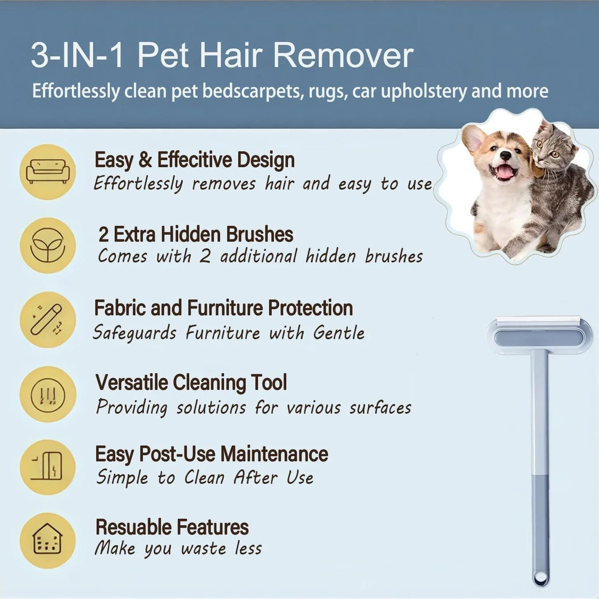 4-in-1 Pet Hair Removal Tool for Furniture & Car