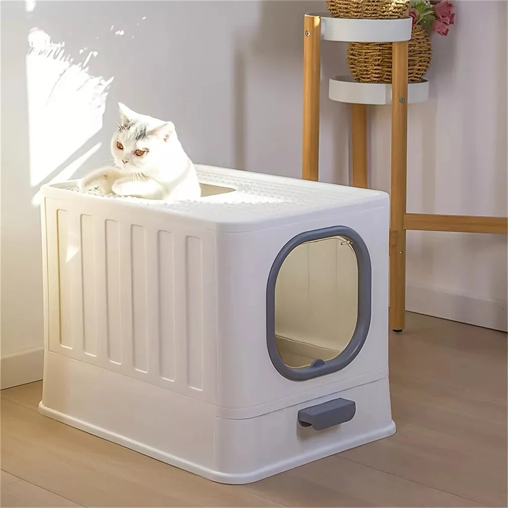 Enclosed Cat Litter Box with Pull Drawer & Scoop — Anti-Splash Kitten Training Toilet
