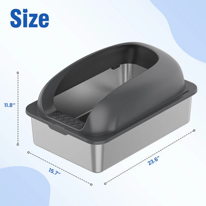 JHK 24" Stainless Steel Cat Litter Box with Lid — Anti-Urine, Scoop & Mat Included