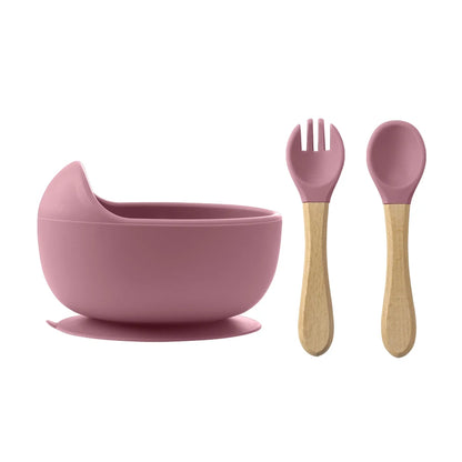 3-Piece Silicone Baby Feeding Bowl Set with Utensils