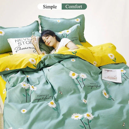 Daisy Print Washed Cotton Duvet Cover Set, King