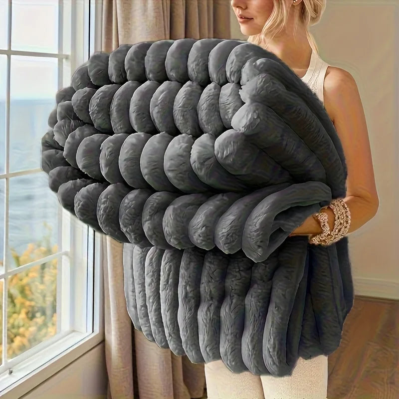 ROSEKIND Blankets 3 Size for Bed, 302GSM Soft & Warm Fleece Blanket Decorative and Giftable 3D Striped Fluffy Throw Blankets