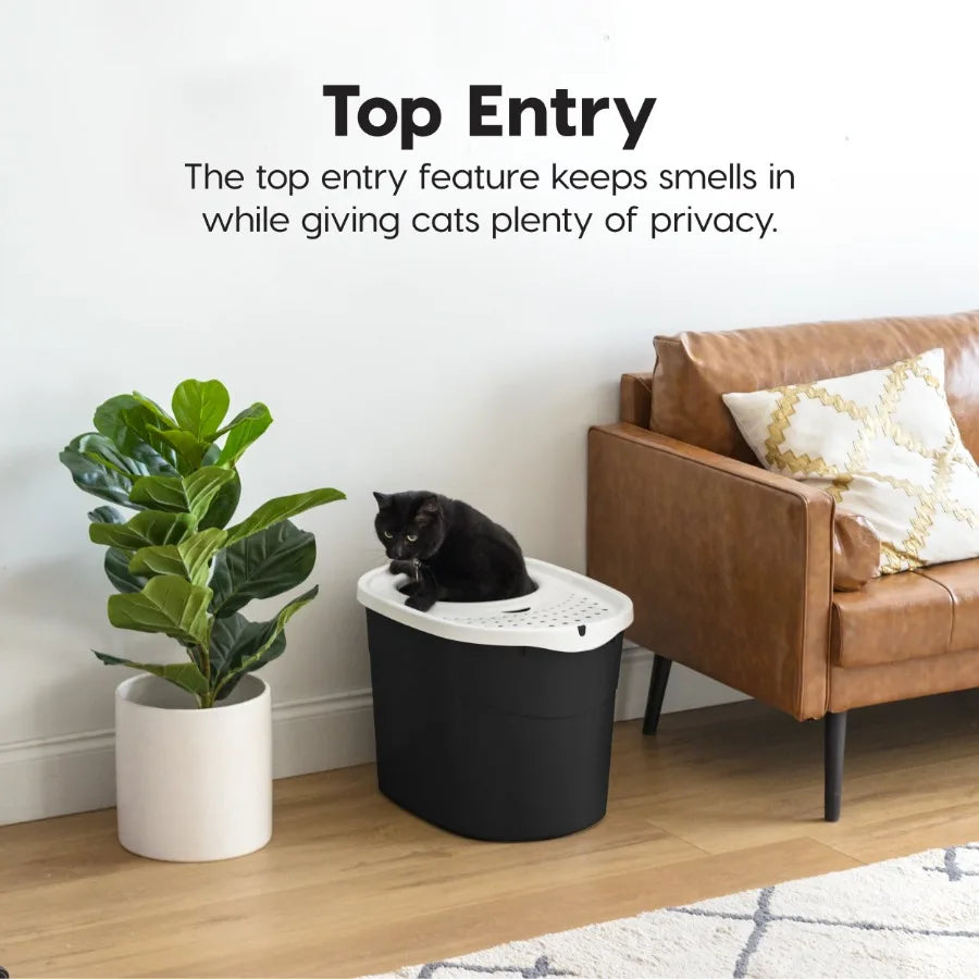 Large Top Entry Cat Litter Box — Litter Catching Lid, Scoop & Enclosed Design for Easy Cleanup