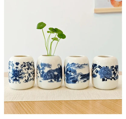 Ceramic Mini Vase Antique Blue and White Porcelain Flower Vase Home Shelves Bedroom Living Room Ceramic Table Decoration Vase