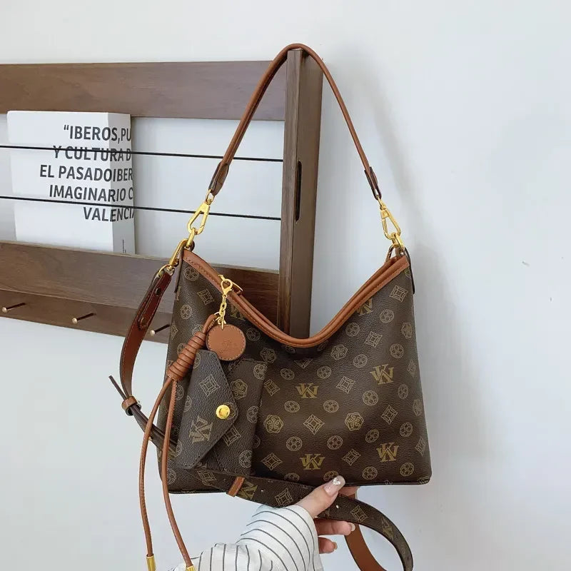 Beige Printed Commuter Tote, Large Capacity