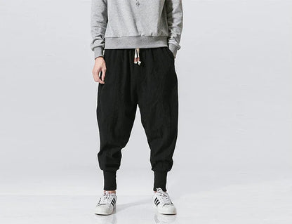Men's Cotton Linen Harem Pants — Baggy Drop-Crotch Streetwear Joggers