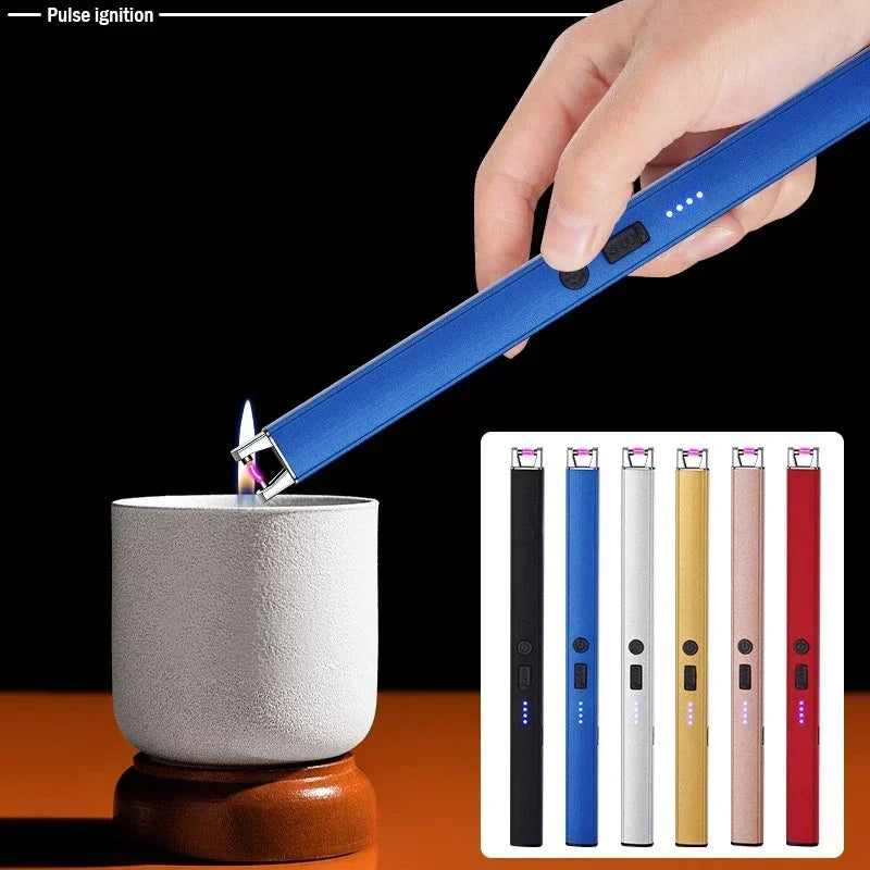 Windproof Pulse Arc Electronic Lighter – USB Rechargeable with Safety Lock & Battery Display