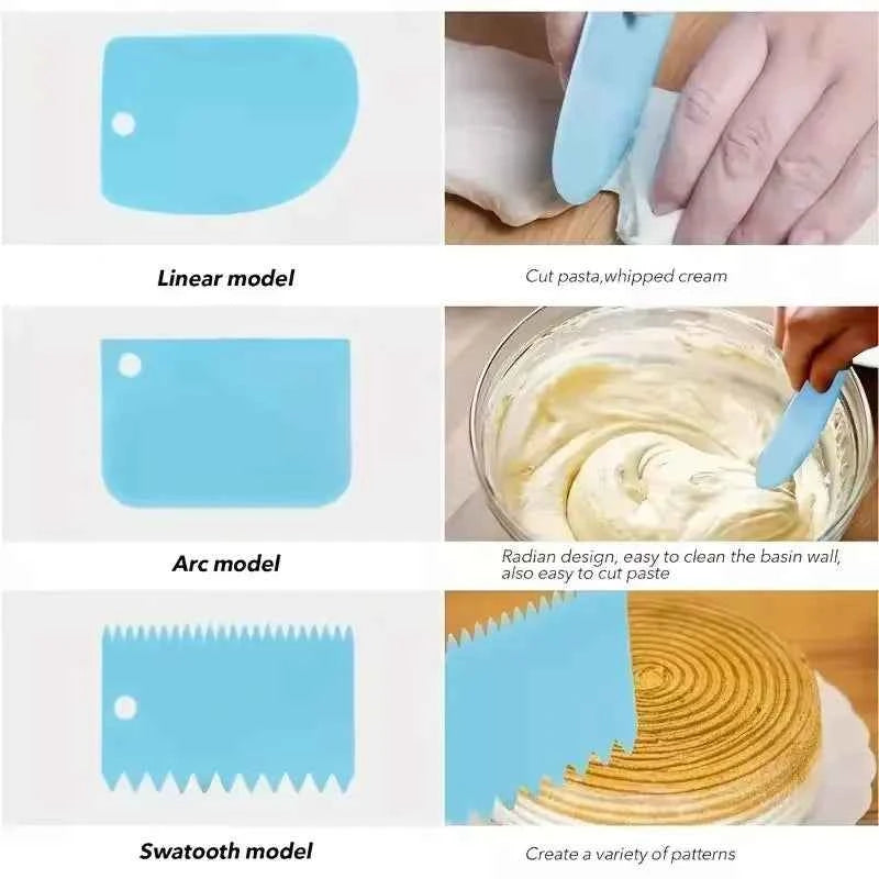 3pcs Cream Scraper Cake Icing Smoother Tool for Cake Decoration Arc Tooth Shape Cream Bread Cutter Multifunctional Baking Tools