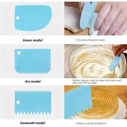 3pcs Cream Scraper Cake Icing Smoother Tool for Cake Decoration Arc Tooth Shape Cream Bread Cutter Multifunctional Baking Tools