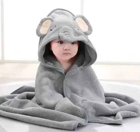 Gray Hooded Coral Fleece Bath Towel Blanket