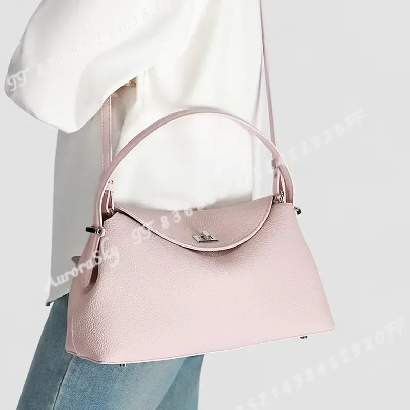 Retro Cowhide Leather Tote, Large Capacity Shopping Bag