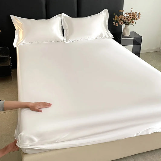 Solid Color Fashion Satin Fitted Sheet Rayon Mattress Cover with Elastic Band Bed Sheet for Bedding 140x200 160x200 180x200cm