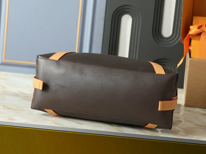 Dark Brown Pebbled Leather Boston Duffle Bag