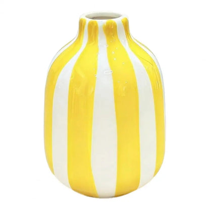 Hand-Painted Ceramic Striped Vase — Nordic Boho Decorative Flower Container for Home