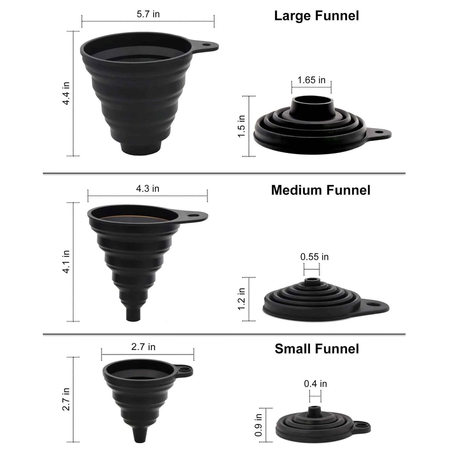 Silicone Funnels For Kitchen Use Filling Bottles ,Liquid, Powder Transfer (3 Pcs ) ,1 Mini/1 Small/1 Wide Mouth Funnel Set