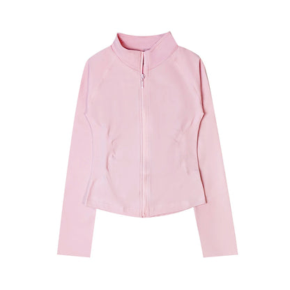 Women’s Zip-Up Sports Jacket — Seamless Long Sleeve Gym Activewear