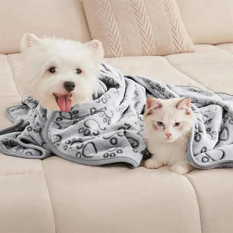 2PCS Soft Fluffy High Quality Pet Blanket Cute Cartoon Pattern Paw Print Dog  Pet Mat Warm and Comfortable Blanket for Cat Dogs