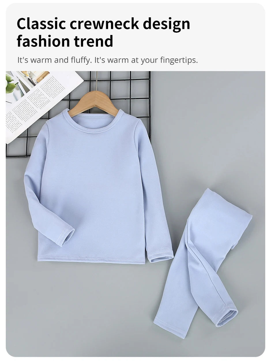 2-Piece Children's Thermal Underwear Suit Boys' Autumn Clothes And Trousers Padded Cotton Sweater Girls' Casual Joker Home Cloth