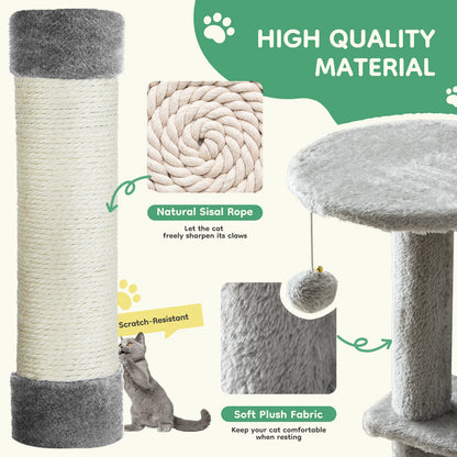 44" Tall Cat Tree & Climbing Tower — Natural Sisal Scratching Posts & Indoor Cat House