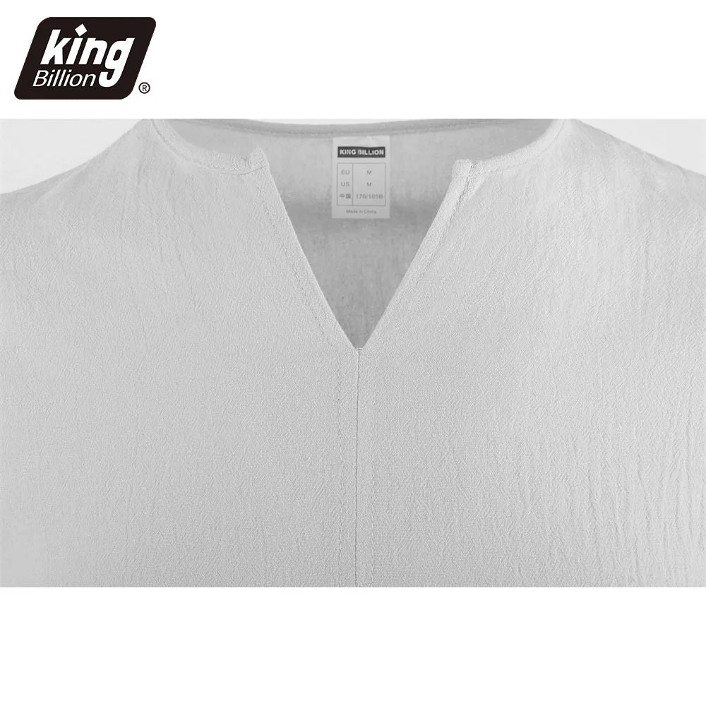 Men's Cotton Linen V-Neck Long Sleeve T-Shirt — Casual Solid Color Breathable Cozy Top