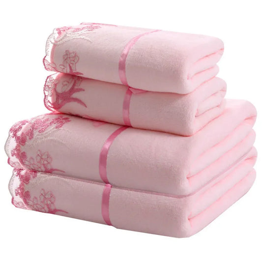 Lace Embroidered Bath Towel Set Microfiber for Adults Colourful Tree