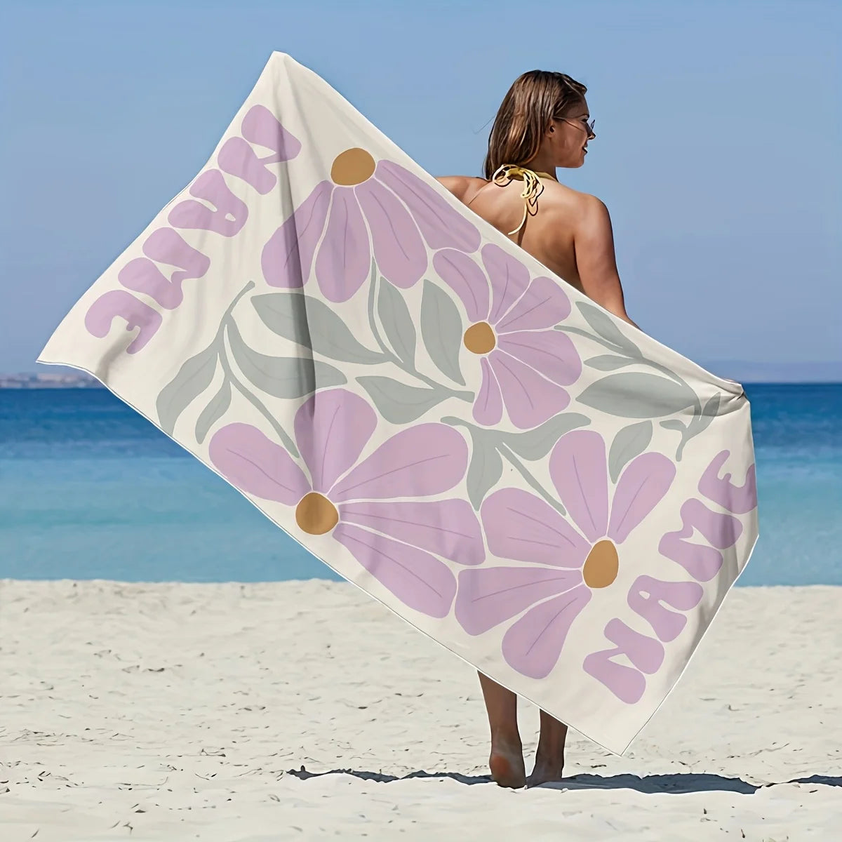 Personalized Flowers Beach Towel — Custom Name & Logo Gift